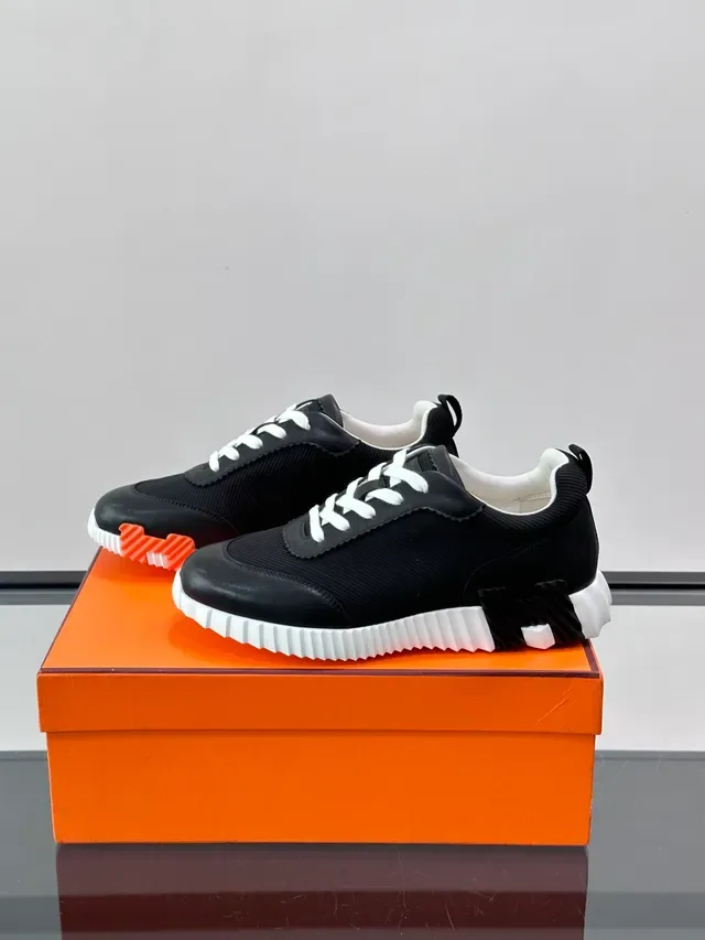 Black and White Mesh Leather Sneakers 5