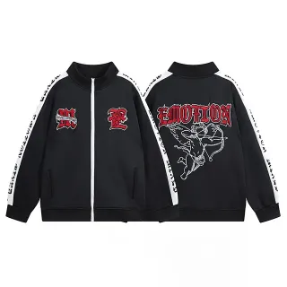 Black and White Stripe Graphic Track Jacket