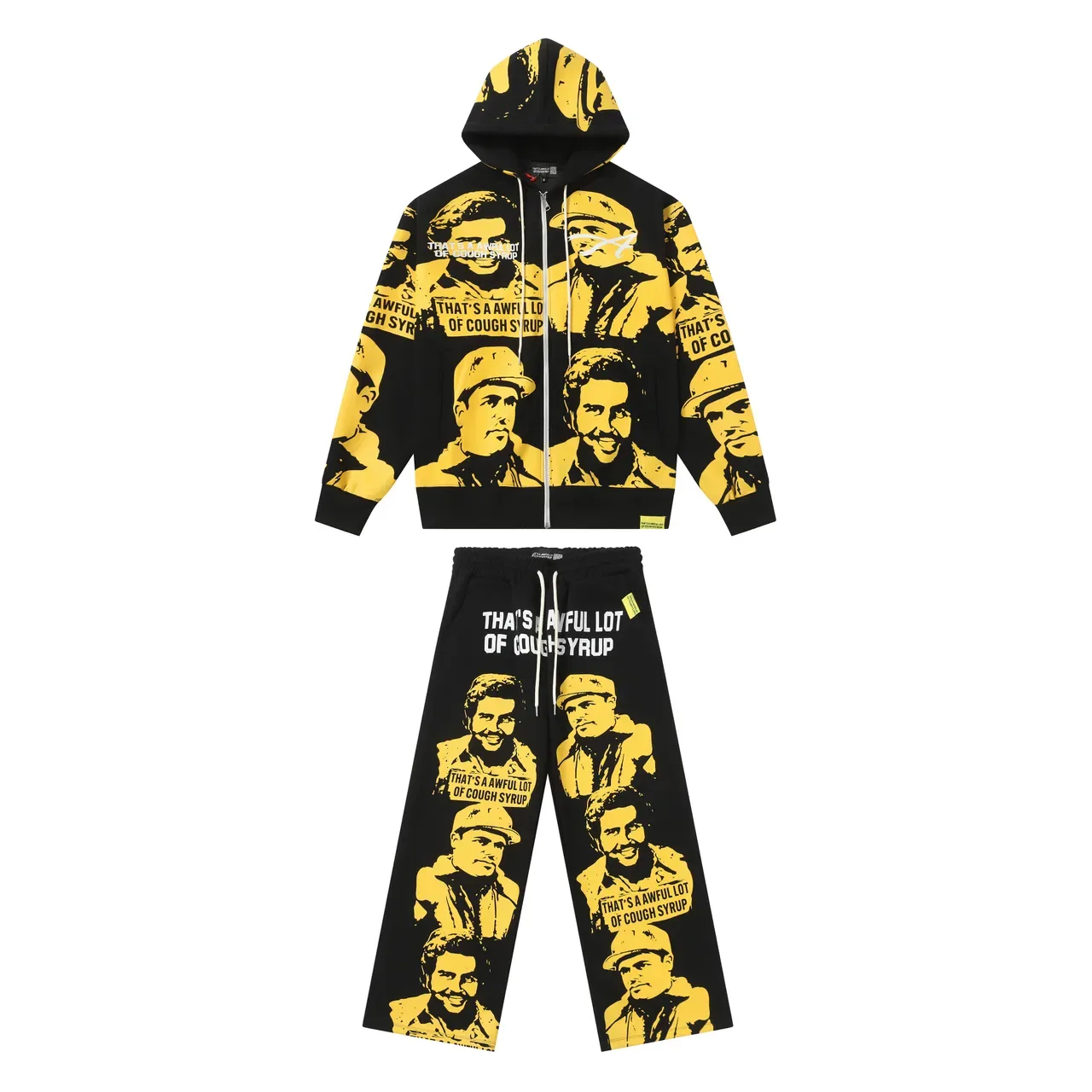Black and Yellow Graphic Print Hoodie and Sweatpants Tracksuit 2