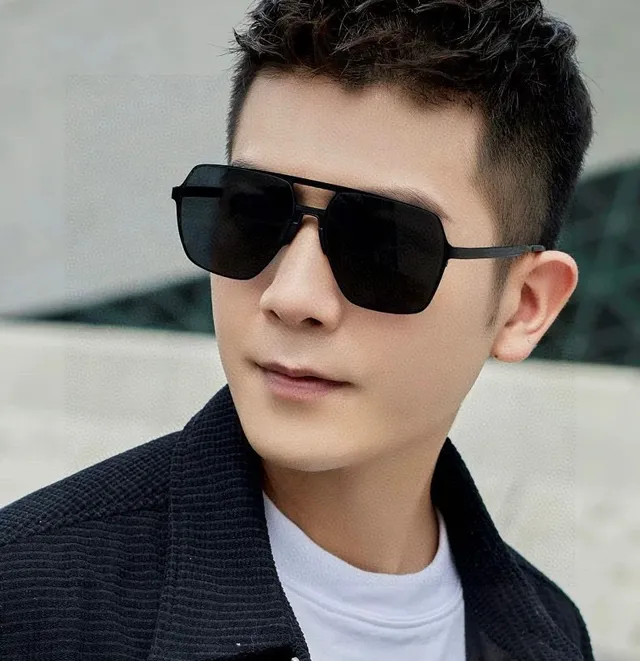 Black Angular Shield Silhouette Thin Double Bridge Sunglasses 9