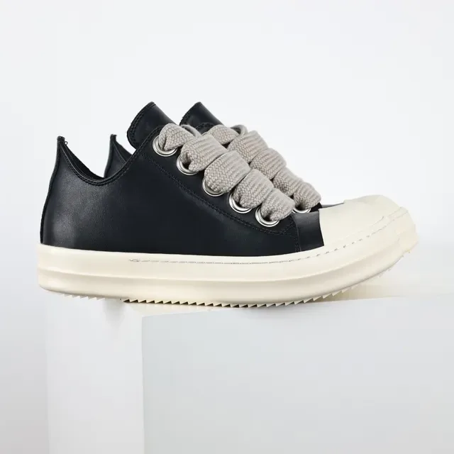 Black Beige Platform Sole Oversized Knitted Laces Sneakers 3
