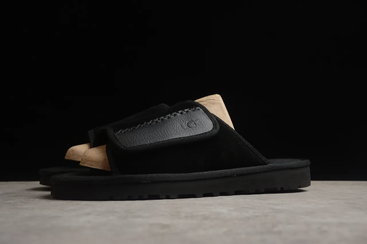 Black Beige Suede-Like Upper Tan Footbed Slippers 13