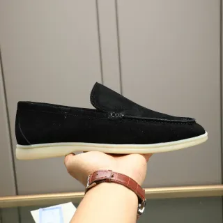 Black Beige Suede Upper Moc-Toe Construction Loafer