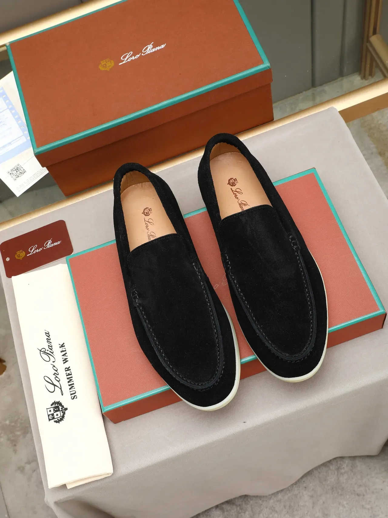Black Beige Suede Upper Moc-Toe Construction Loafer 2