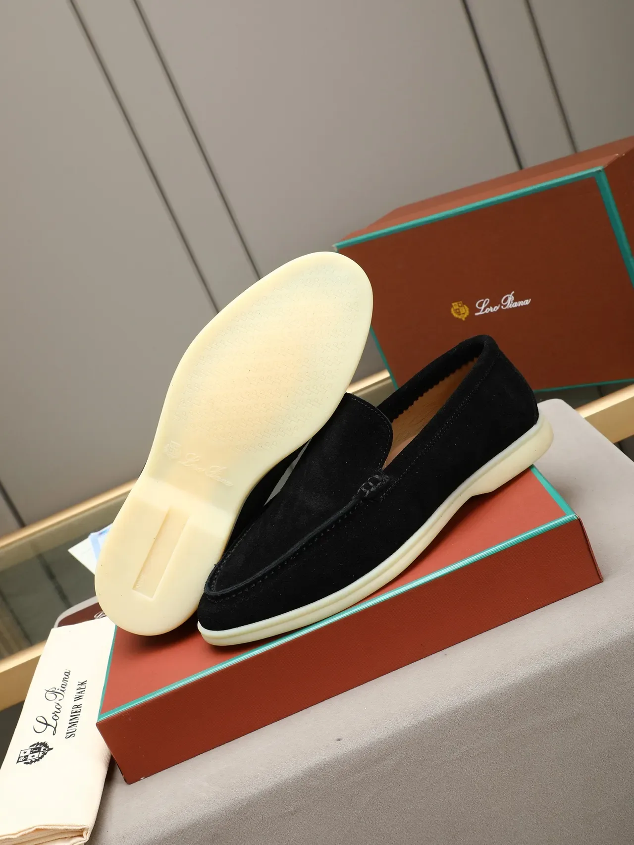 Black Beige Suede Upper Moc-Toe Construction Loafer 4