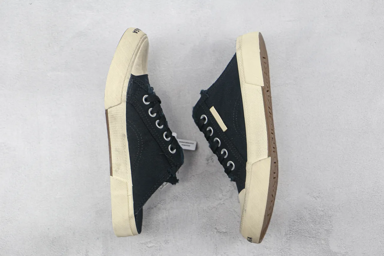 Black Beige Upper Off-White Rubber Sole Canvas Shoes 2