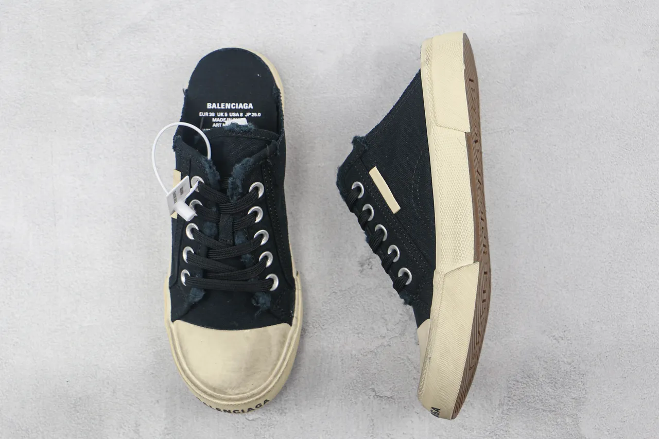 Black Beige Upper Off-White Rubber Sole Canvas Shoes 3