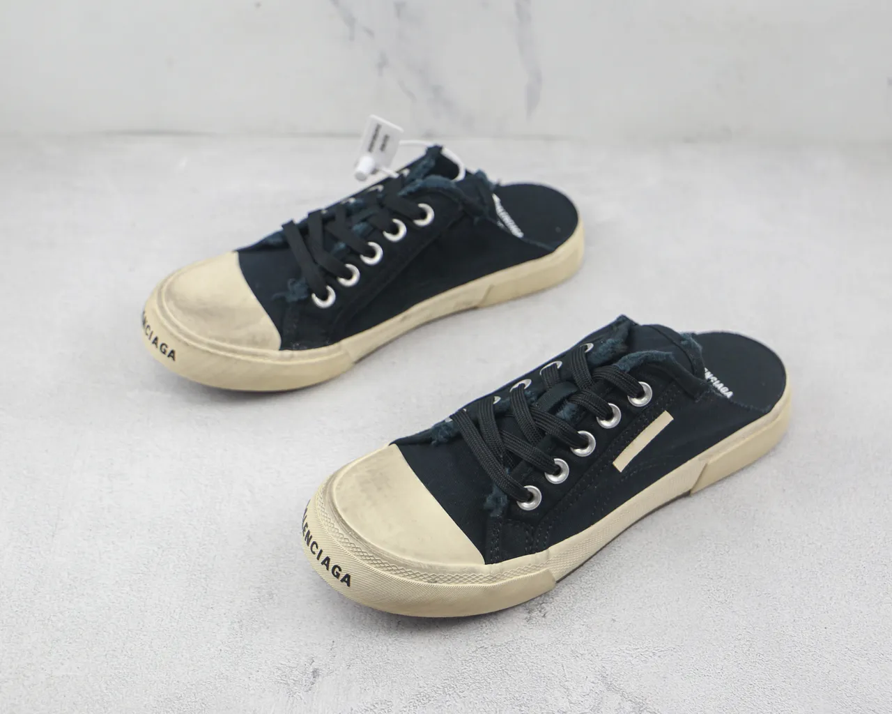 Black Beige Upper Off-White Rubber Sole Canvas Shoes 4