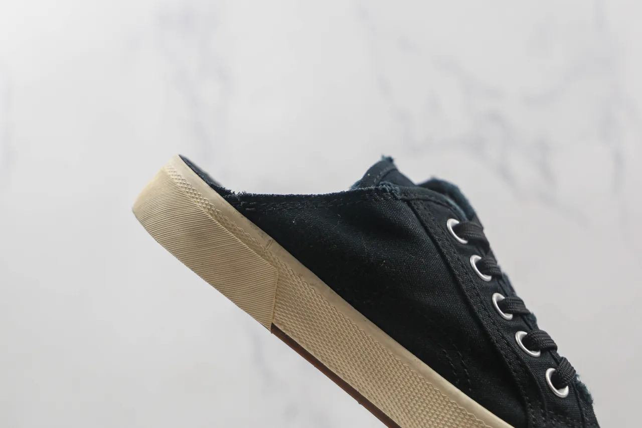 Black Beige Upper Off-White Rubber Sole Canvas Shoes 5