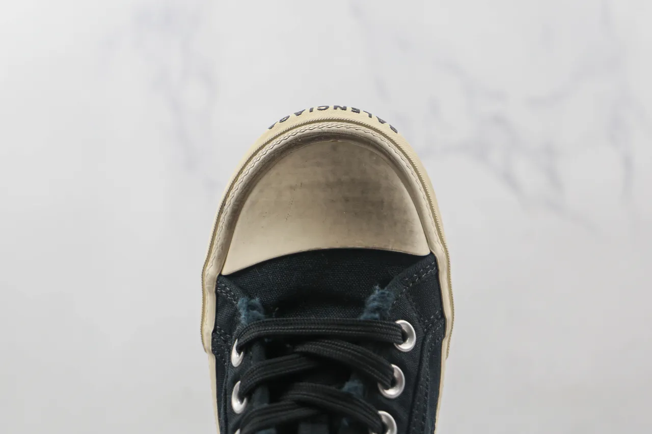 Black Beige Upper Off-White Rubber Sole Canvas Shoes 6