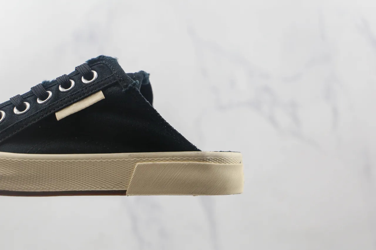 Black Beige Upper Off-White Rubber Sole Canvas Shoes 7