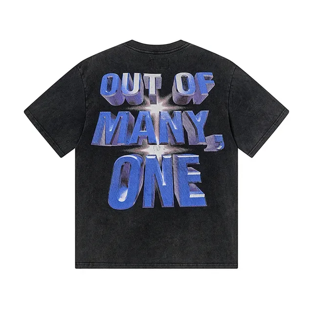 Black Blue Oversized Fit Acid-Wash Distressed T-Shirt 3