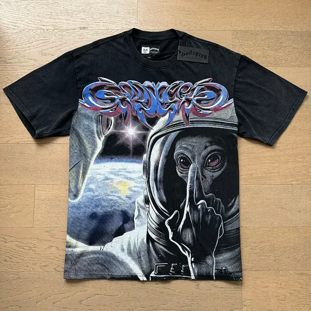Black Blue Oversized Fit Acid-Wash Distressed T-Shirt 4