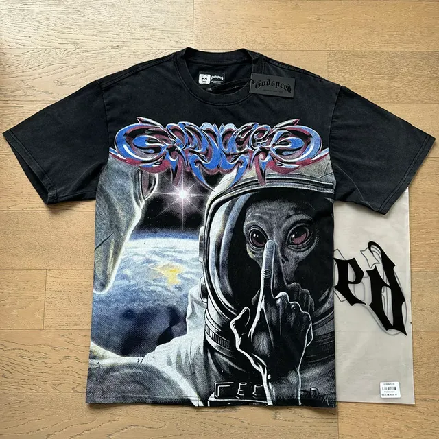 Black Blue Oversized Fit Acid-Wash Distressed T-Shirt 5
