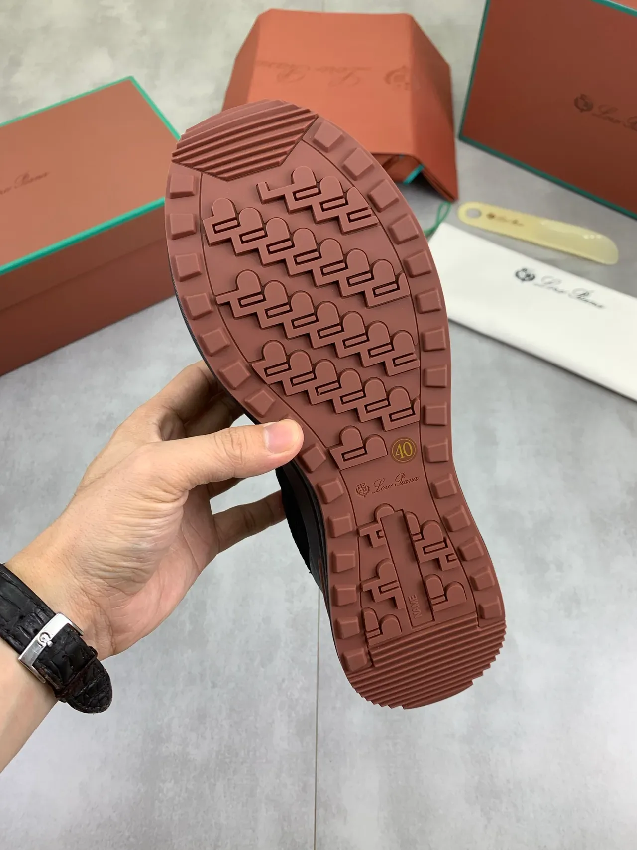 Black Brown Knit Upper Terracotta Sole Accent Sneakers 3