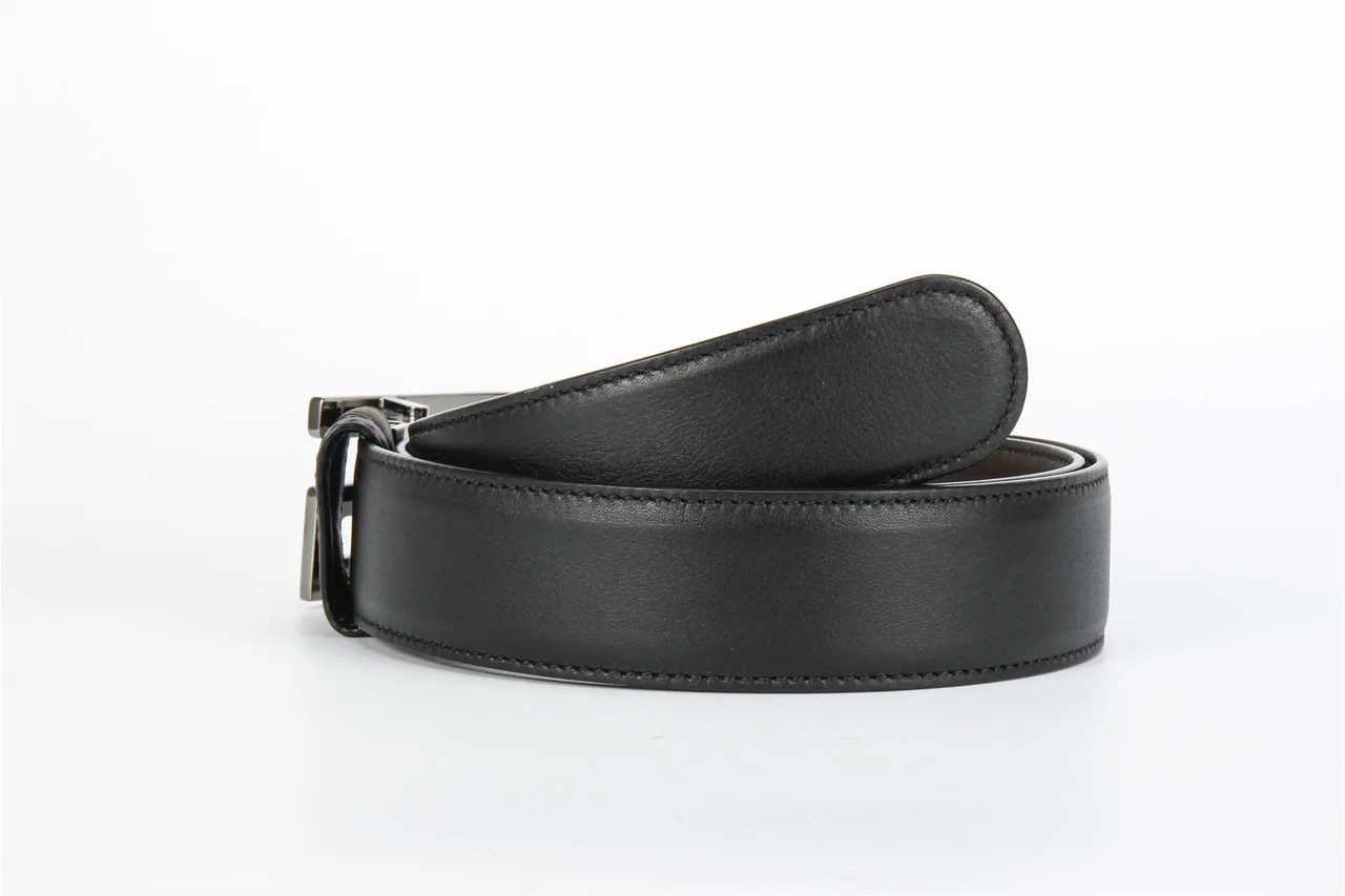 Black Brown Reversible Two-Tone Polished Rectangular Buckle Leather Belt 3