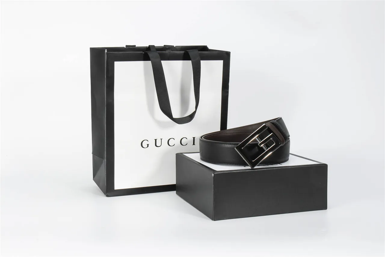 Black Brown Reversible Two-Tone Polished Rectangular Buckle Leather Belt 5