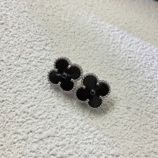 Black Enamel Four-Petal Clover Stud Earrings