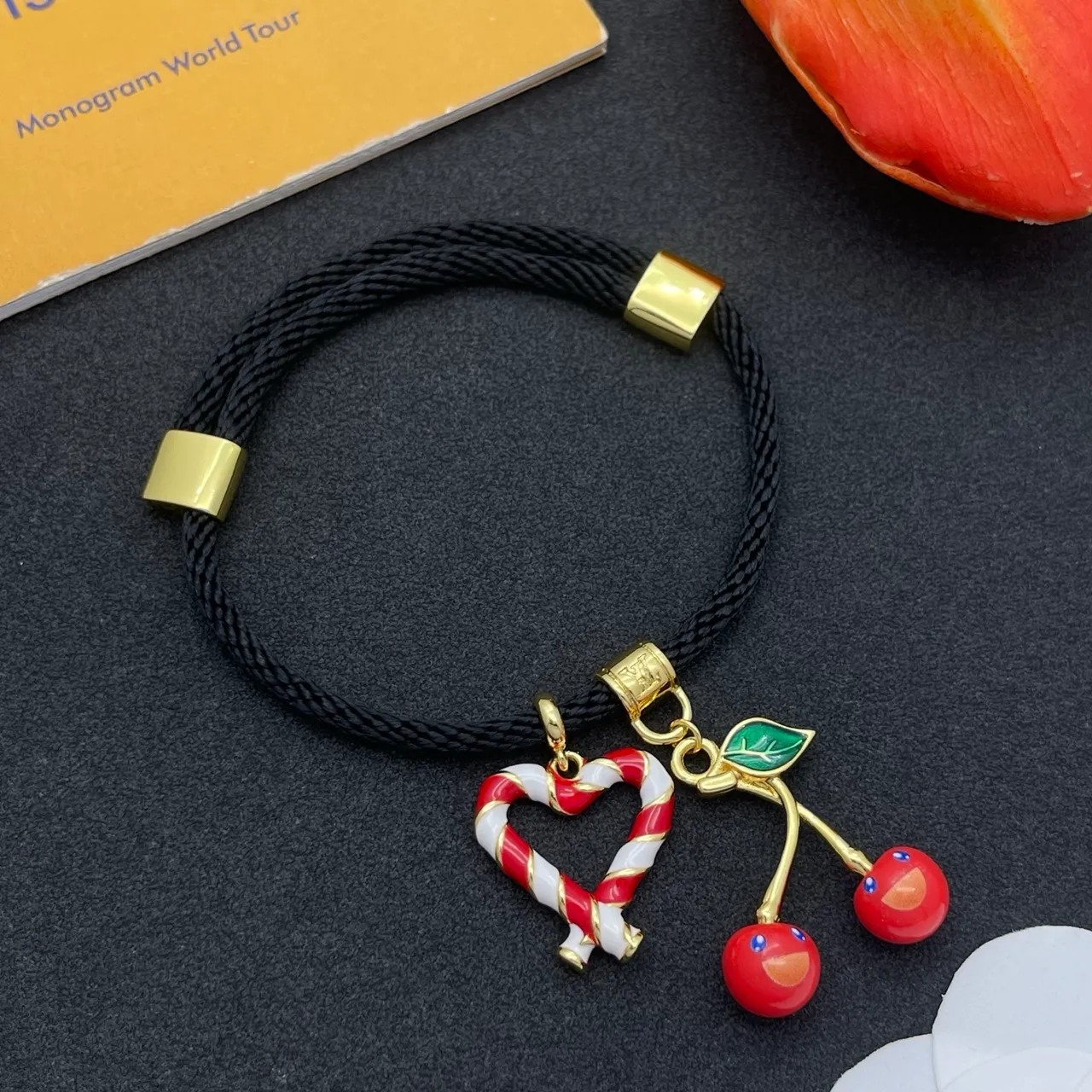 Black Gold Braided Cord Hardware Bracelet 8