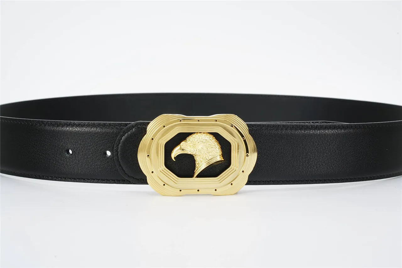 Black Gold Eagle-Head Buckle Layered Octagonal Frame Leather Belt 8