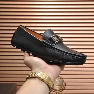 Black Gold Leather Metal Buckle Strap Loafer