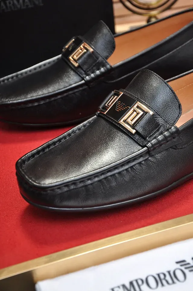 Black Gold Leather Metal Buckle Strap Loafer 3
