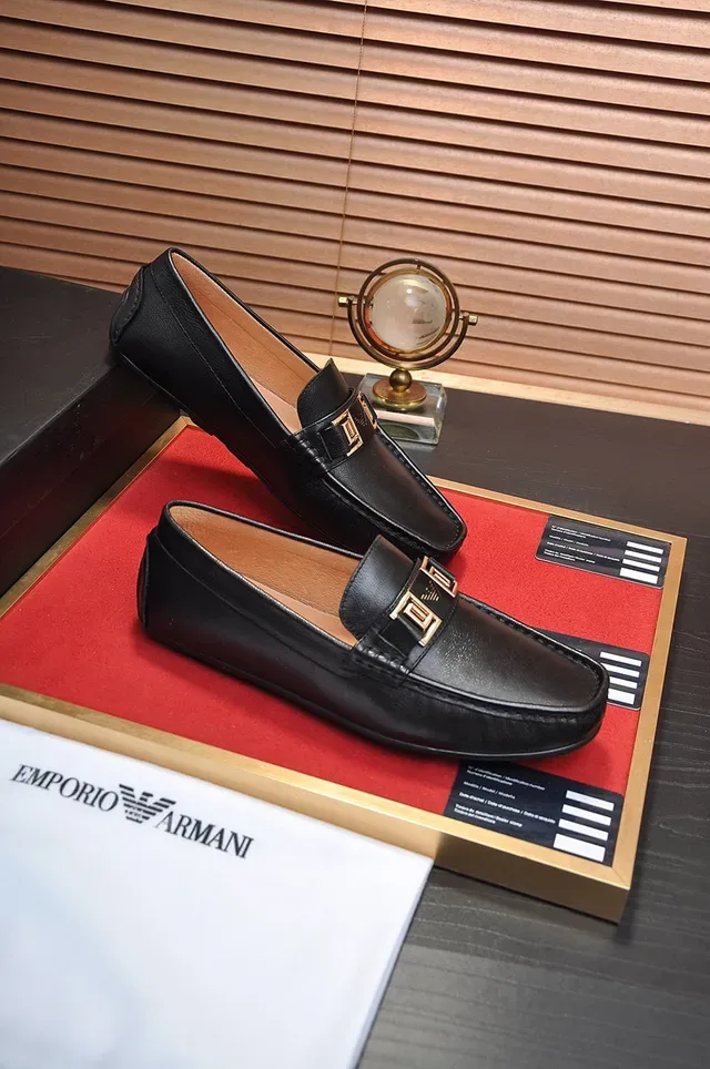 Black Gold Leather Metal Buckle Strap Loafer 5