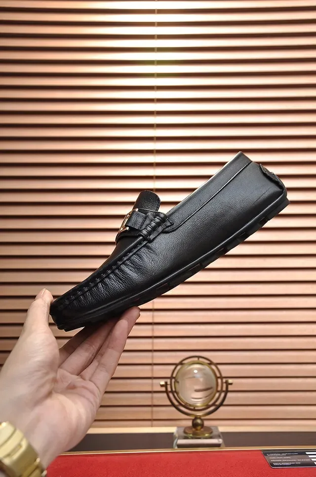 Black Gold Leather Metal Buckle Strap Loafer 6