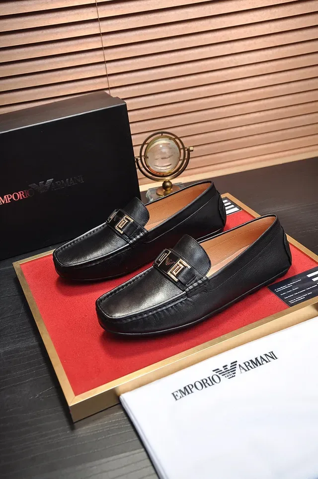 Black Gold Leather Metal Buckle Strap Loafer 8