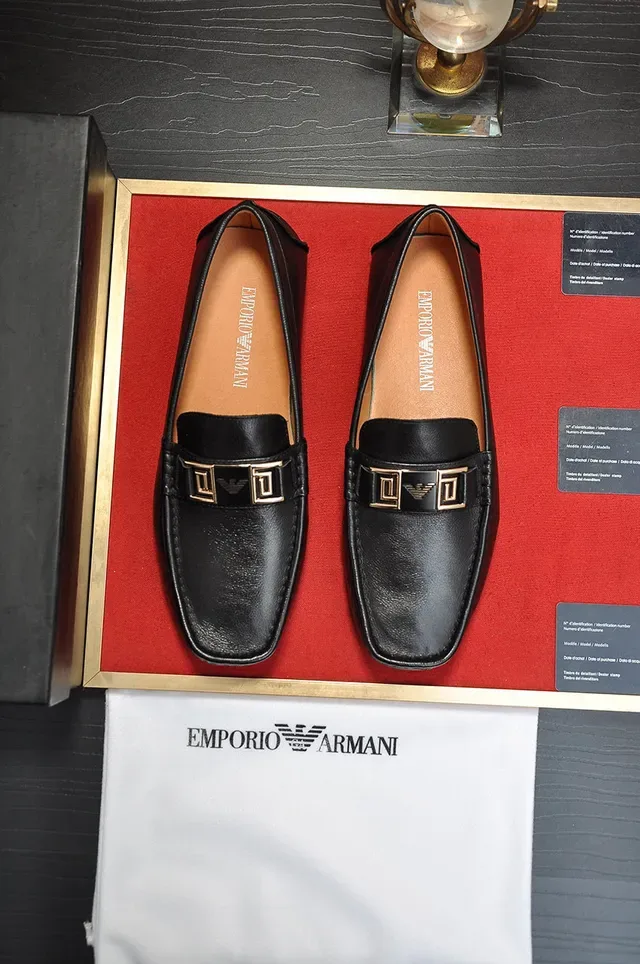 Black Gold Leather Metal Buckle Strap Loafer 9