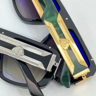Black Gold Oversized Rectangular Frame Marbled Acetate Temples Sunglasses