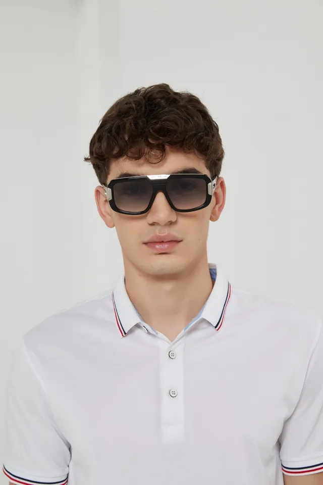 Black Gold Oversized Rectangular Frame Marbled Acetate Temples Sunglasses 2