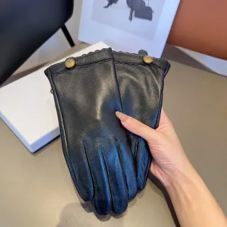 Black Gold Scalloped Cuff Leather Gloves