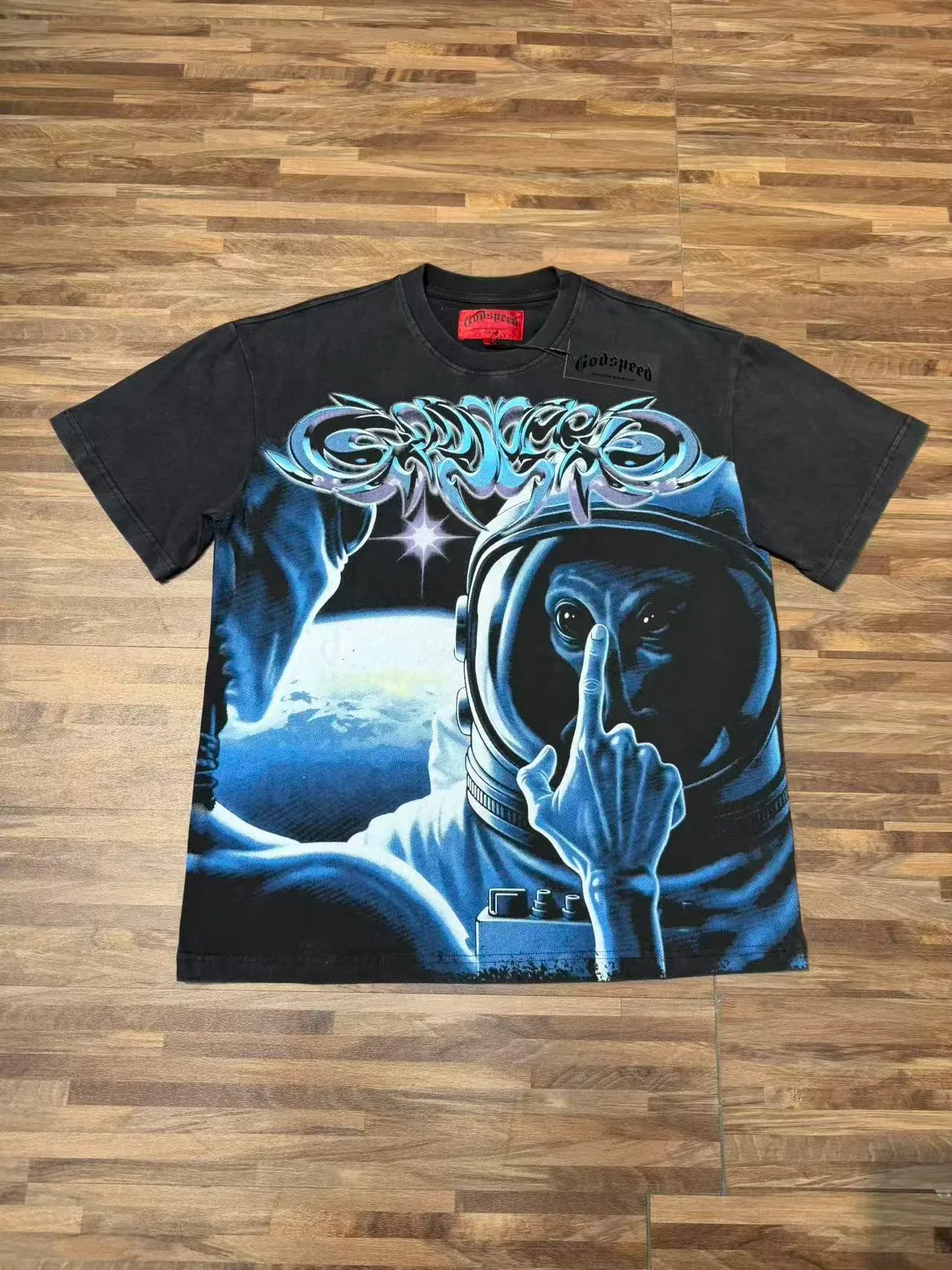 Black Graphic Astronaut Print T-Shirt 2