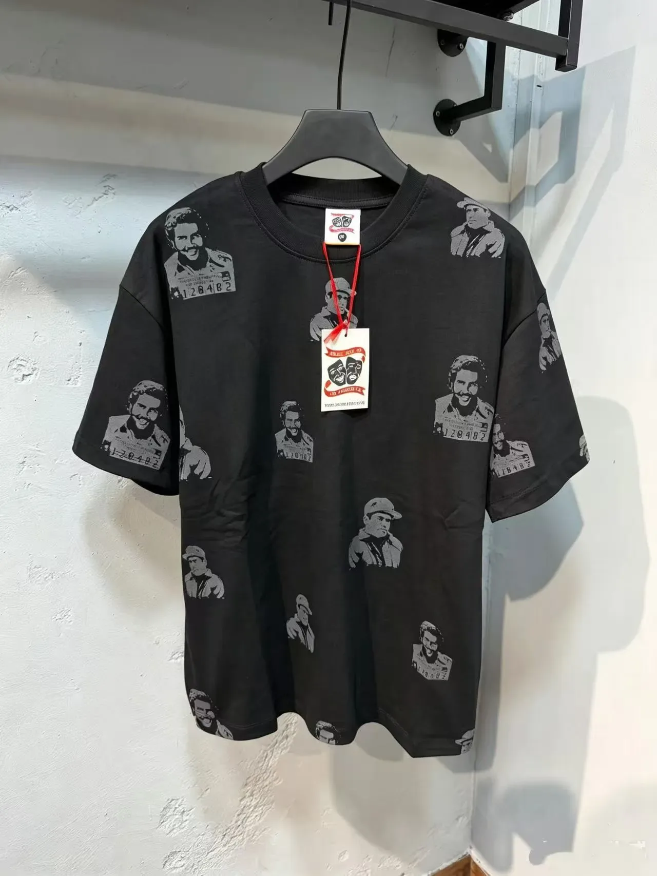 Black Graphic Portrait All-Over Print Crewneck T-Shirt 4