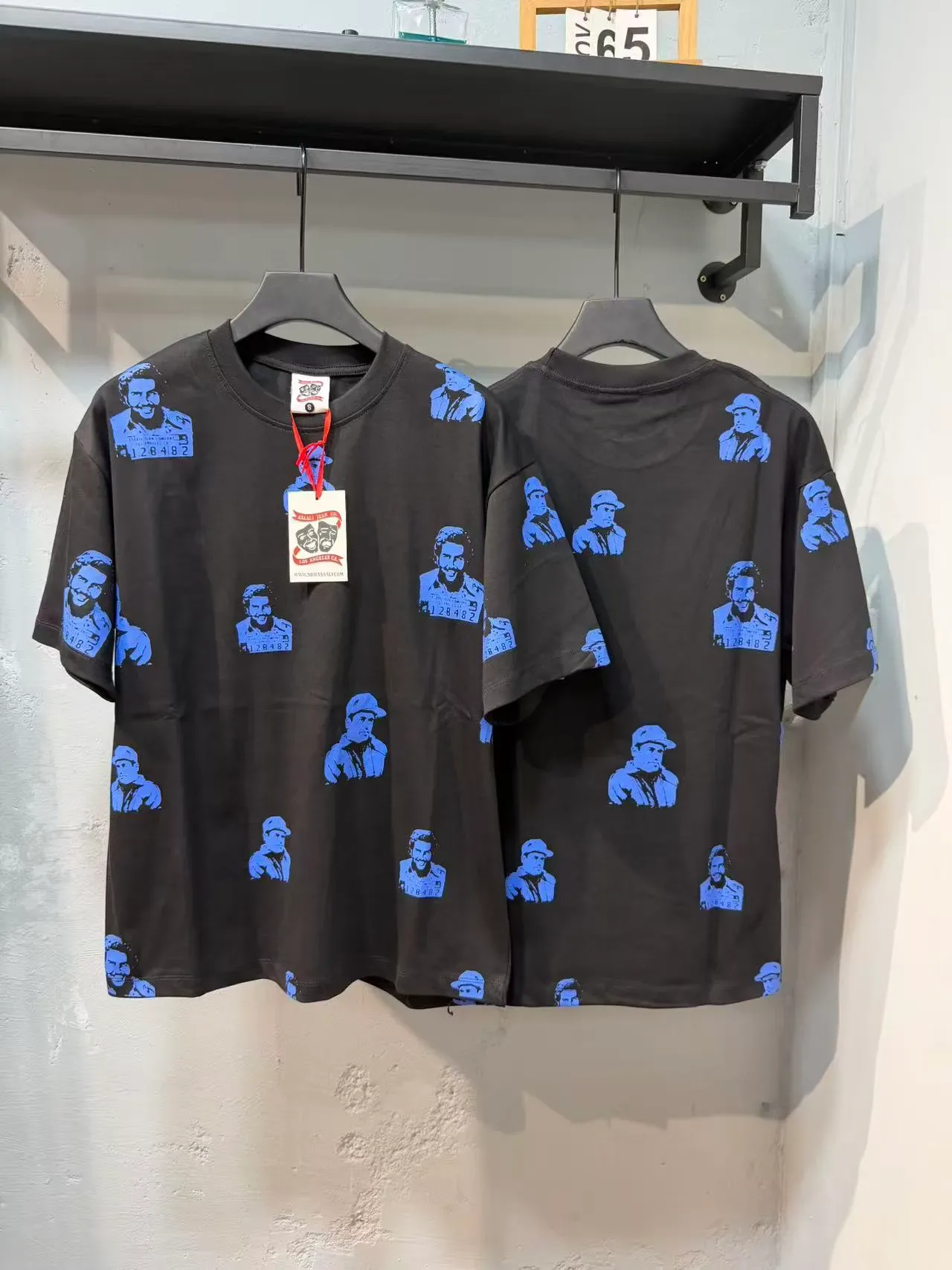Black Graphic Portrait All-Over Print Crewneck T-Shirt 5