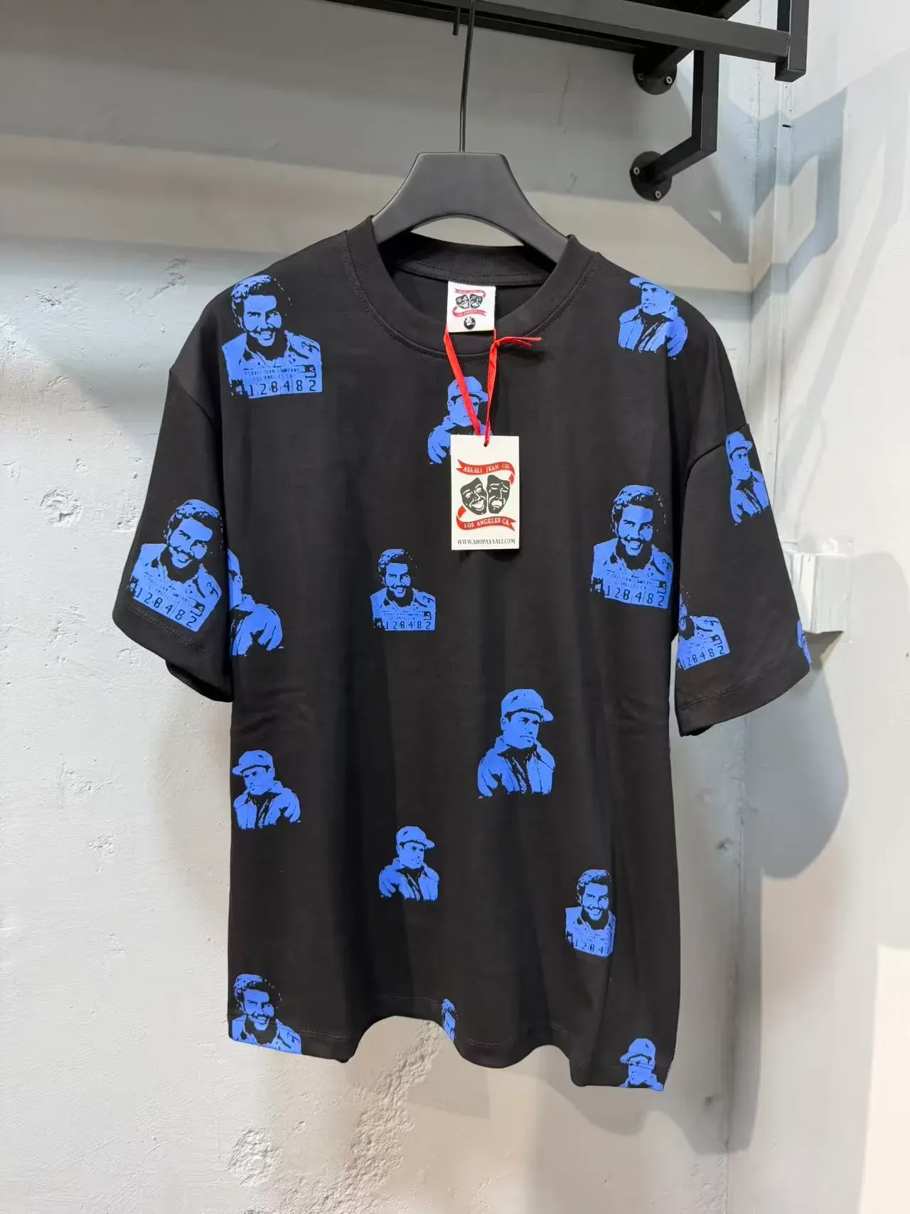 Black Graphic Portrait All-Over Print Crewneck T-Shirt 6