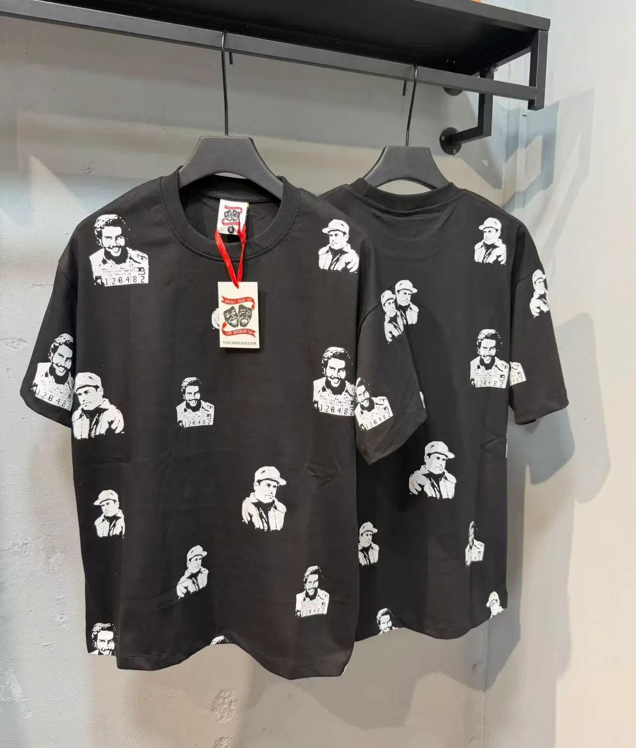 Black Graphic Portrait All-Over Print Crewneck T-Shirt 10