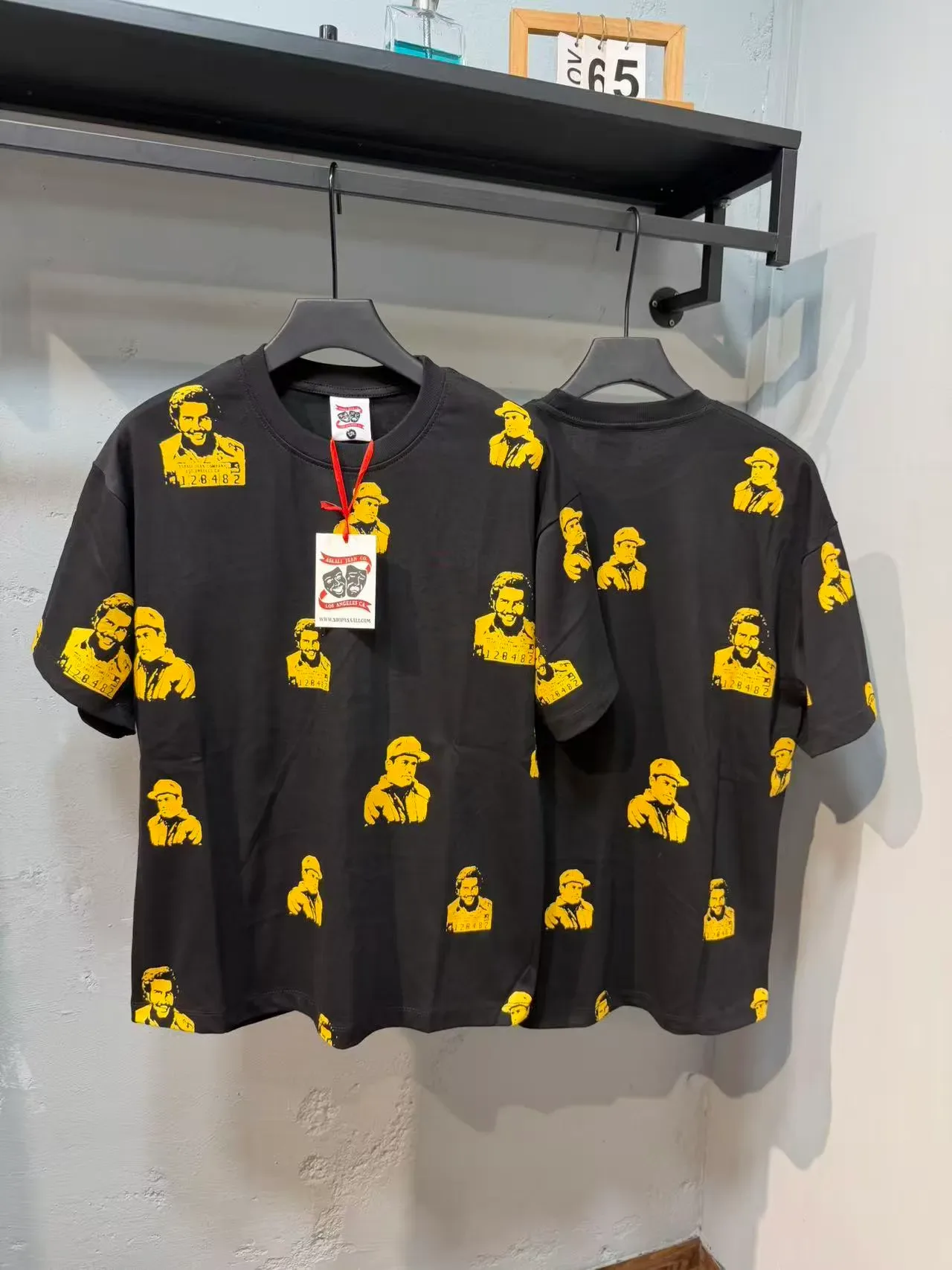 Black Graphic Portrait All-Over Print Crewneck T-Shirt 11