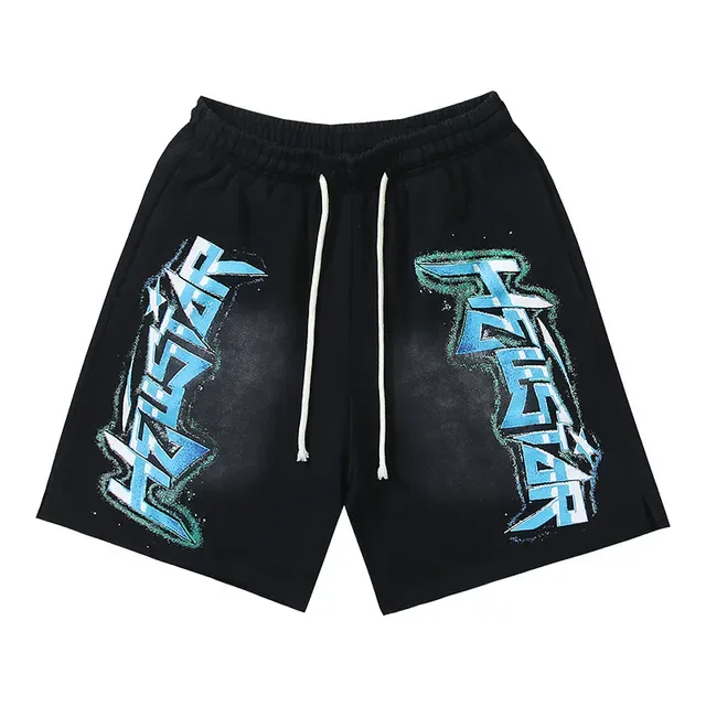 Black Graphic-Print Drawstring Waist Shorts 2