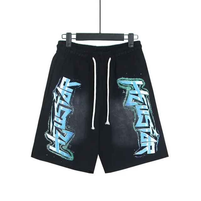 Black Graphic-Print Drawstring Waist Shorts 5