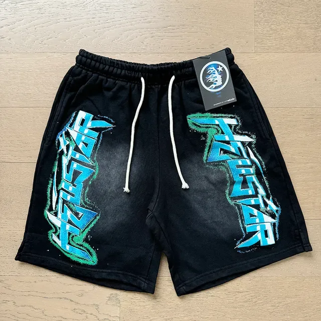 Black Graphic-Print Drawstring Waist Shorts 7