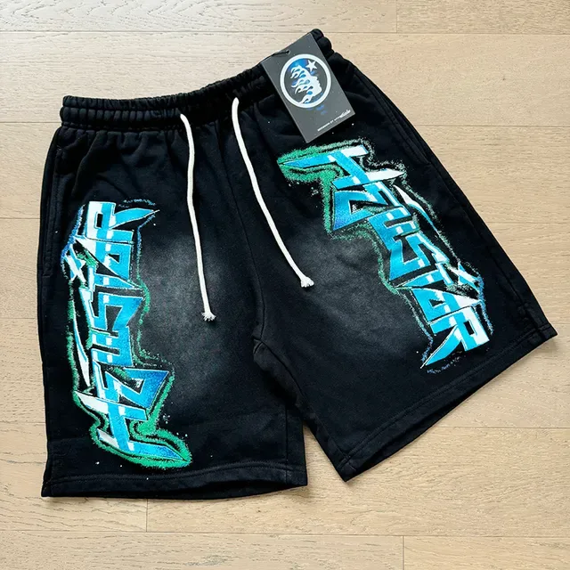 Black Graphic-Print Drawstring Waist Shorts 8
