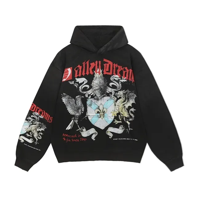 Black Graphic-Print Oversized Hoodie 5
