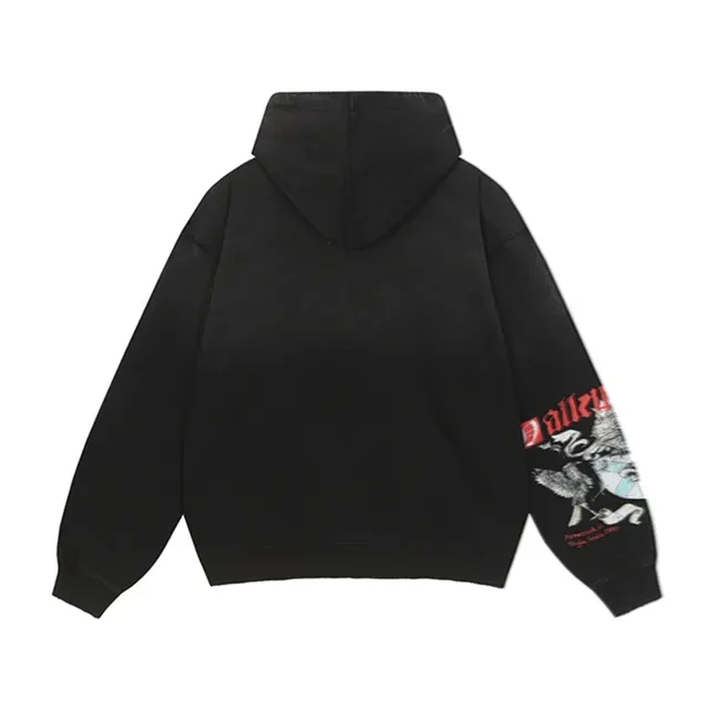 Black Graphic-Print Oversized Hoodie 6
