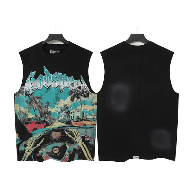 Black Graphic-Print Sleeveless Vest Top 2
