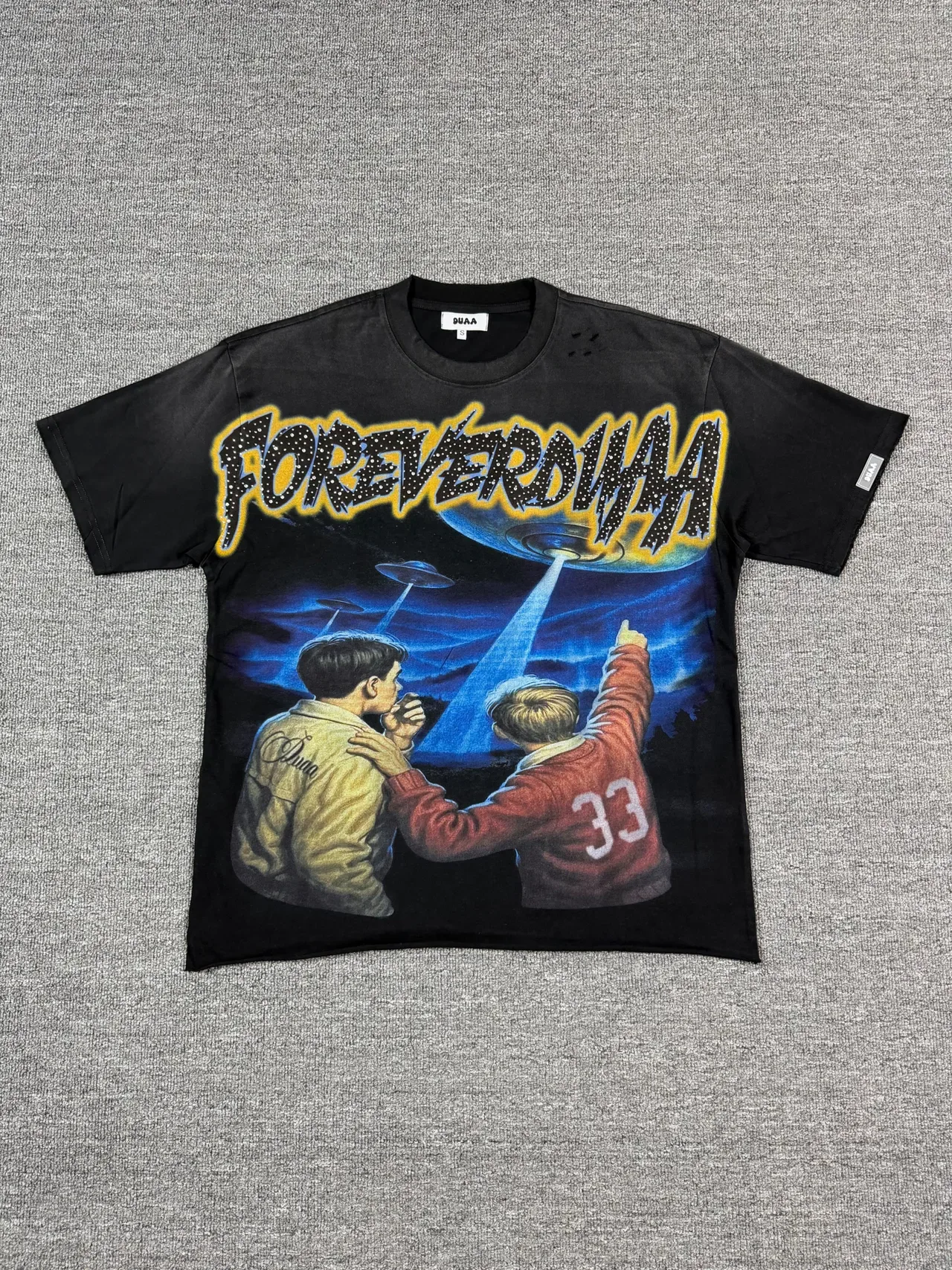 Black Graphic-Print UFO Illustration T-Shirt 6