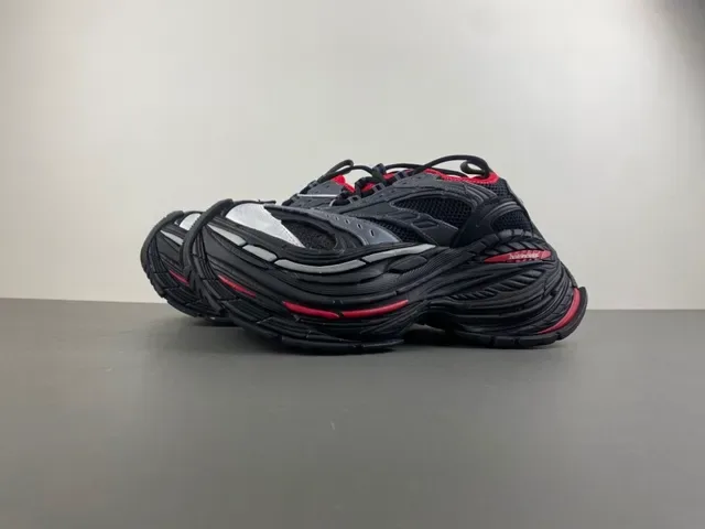 Black Gray and Red Chunky Sole Mesh Sneaker 10