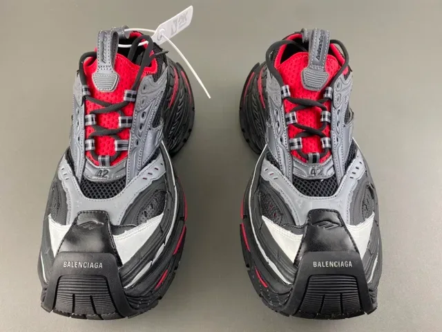 Black Gray and Red Chunky Sole Mesh Sneaker 11