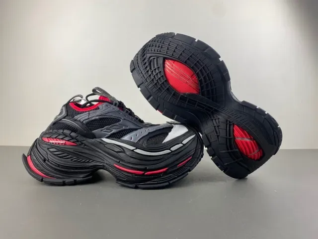 Black Gray and Red Chunky Sole Mesh Sneaker 12
